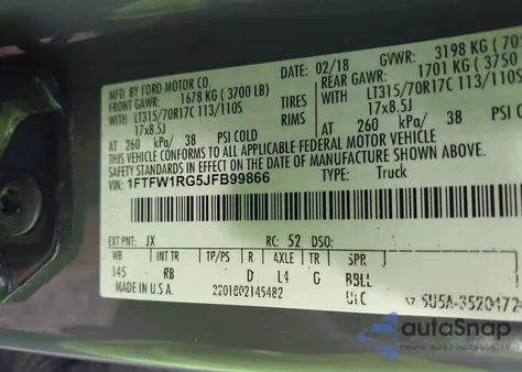 2018 Ford F150 Raptor from USA, damaged, VIN 1FTFW1RG5JFB99866